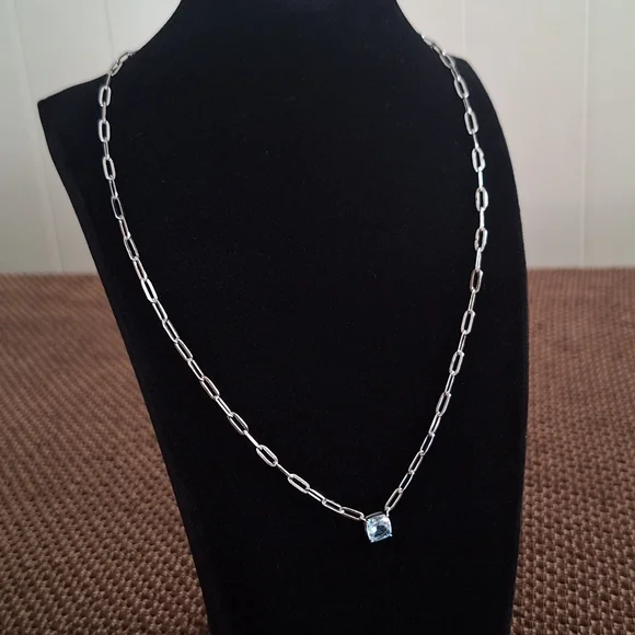 QVC Affinity Gems 🦋Blue Topaz Paperclip Necklace Sterling Silver 18" w/extender - Picture 11 of 12